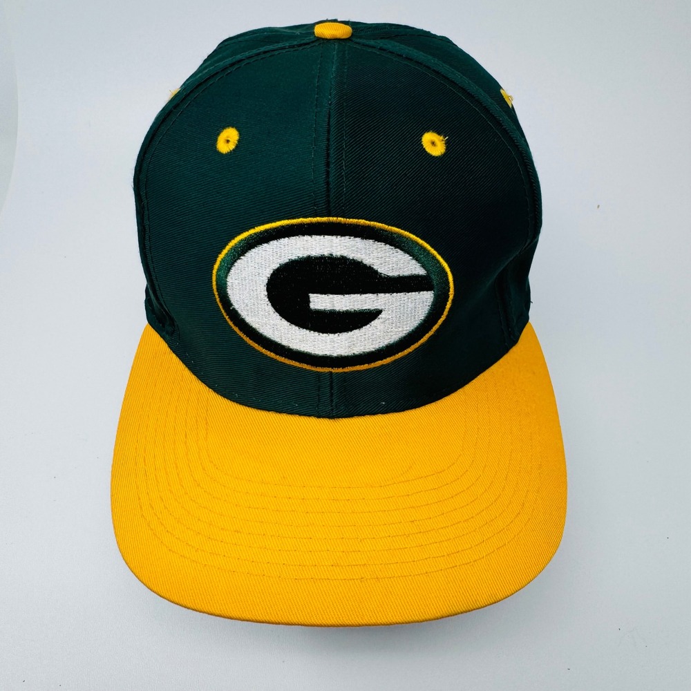 Vintage Logo 7 Green Bay Packers NFL Snapback Hat Green Yellow Fiber Optic Cap